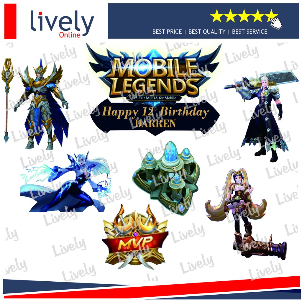 CUSTOM NAMA CAKE TOPPER KARAKTER MOBILE LEGENDS 03 HIASAN KUE HBD HAPPY BIRTHDAY