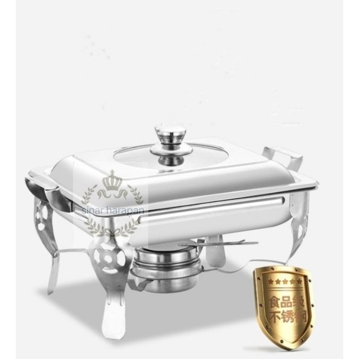 Prasmanan Warmer 2 Square Pan / Tempat Makan Prasmanan 1 Tutup Stainless