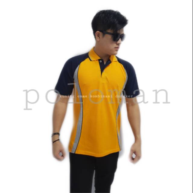 KAOS POLO TSHIRT PREMIUM KOMBINASI Polo tshirt kuning kombinasi Dongker .seragam polos. Baju kerja
