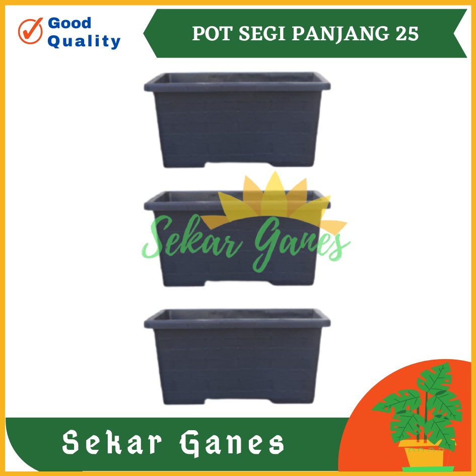 Paket 3 pcs Pot Segi Panjang Tani 25 Cm Hitam Putih Motif Bata Pot Panjang Plastik Murah Murah