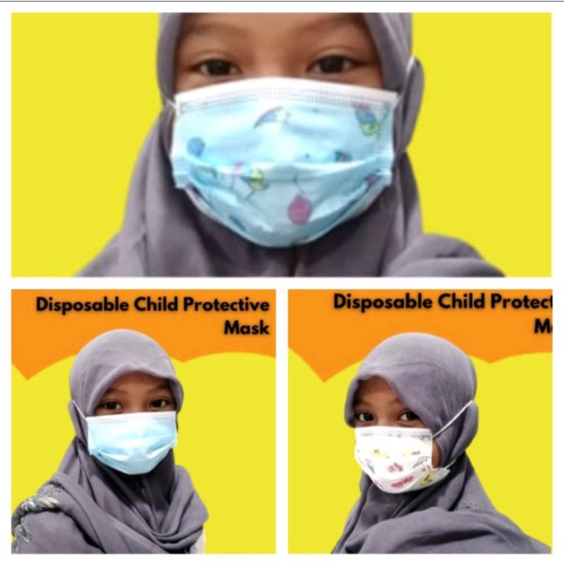 masker hijab headloop 3ply dewasa anak anak
