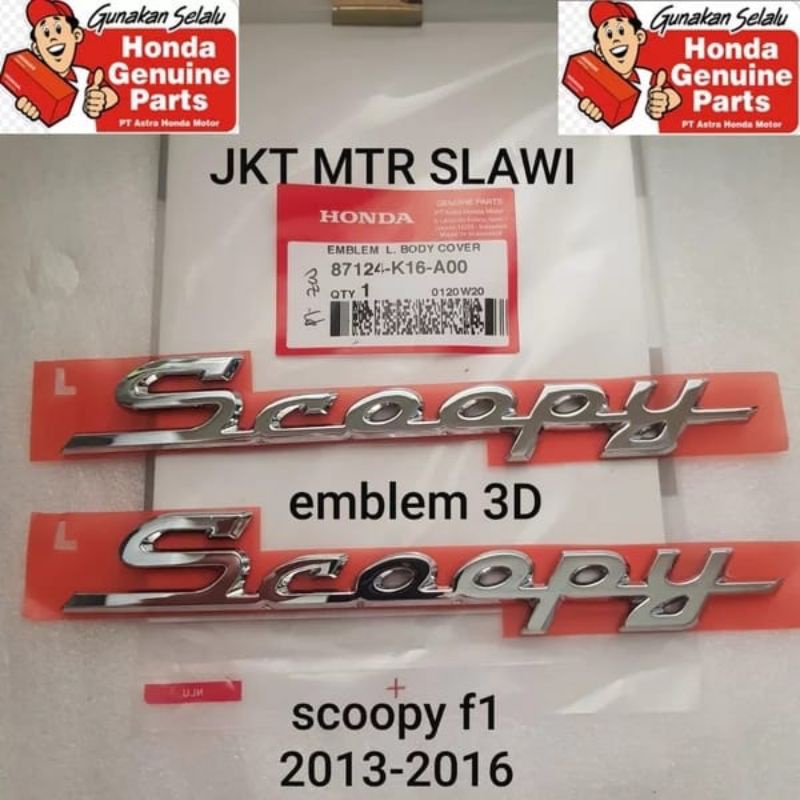 87124-K16-A00 HARGA SATUAN emblem scoopy f1 2013-2016 3D dealer resmi hgp ori honda ahm ori Honda AHM