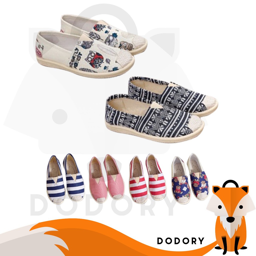 DODORY SHS007 Sepatu Flatshoes Bahan Katun Motif Pansus Shoes Woman Fashion Casual  Style