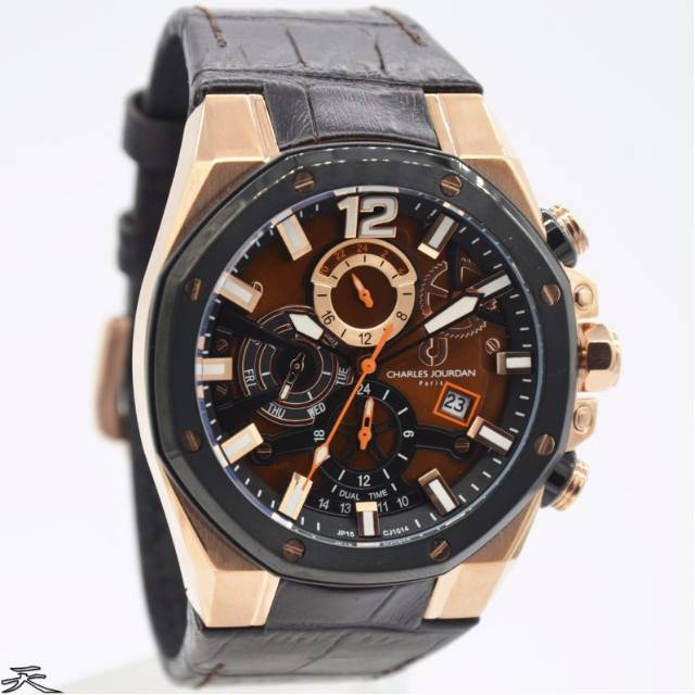 Jam Tangan Pria Charles Jourdan CJ 1014 Rosegold Leather Original Murah