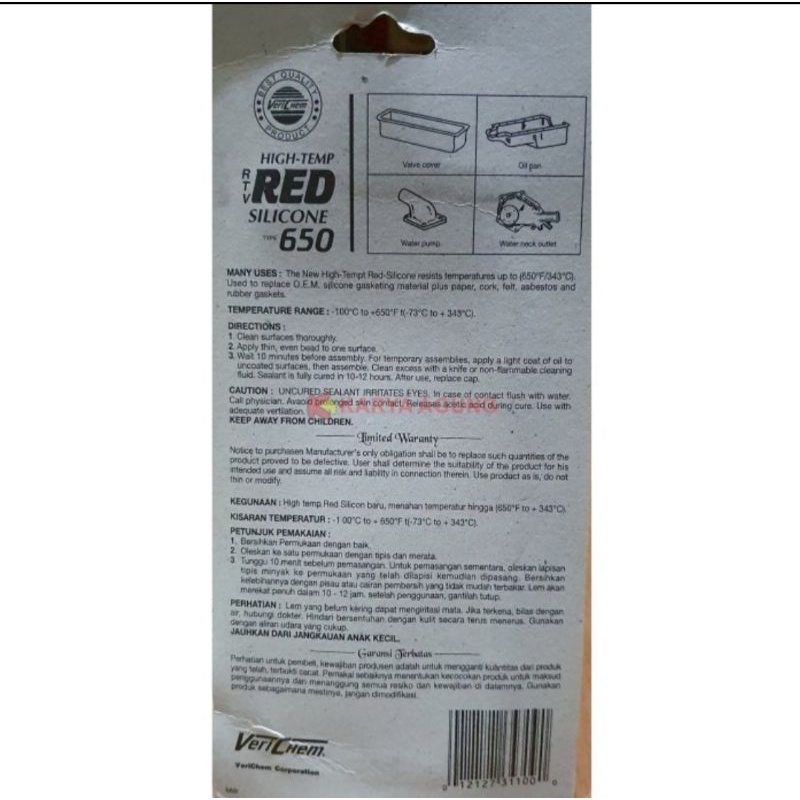 lem gasket lem paking merah lem super red silicon verichem / lem paken gasket  Super red 70g