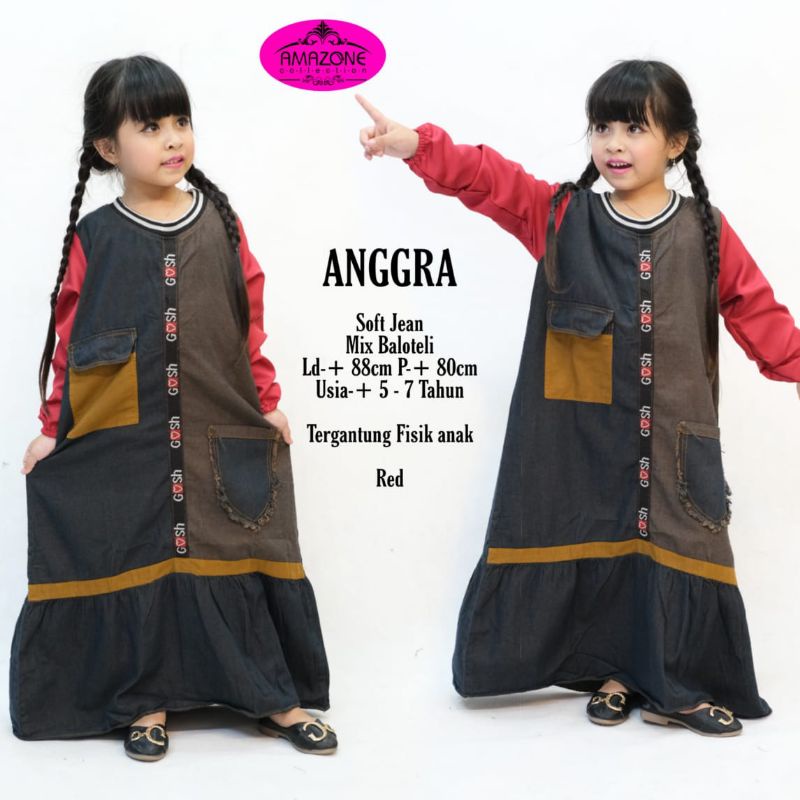 ANADA GAMIS JEANS MOTIF SALUR MAXI FASHION ANAK