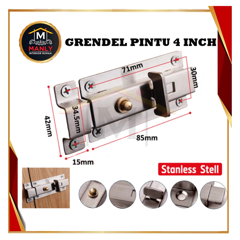 Grendel slot Pintu/ Slot Pintu/Selop Kunci Pintu/Grandel stanless stell  Otomatis 3 inchi &amp; 4 inchi