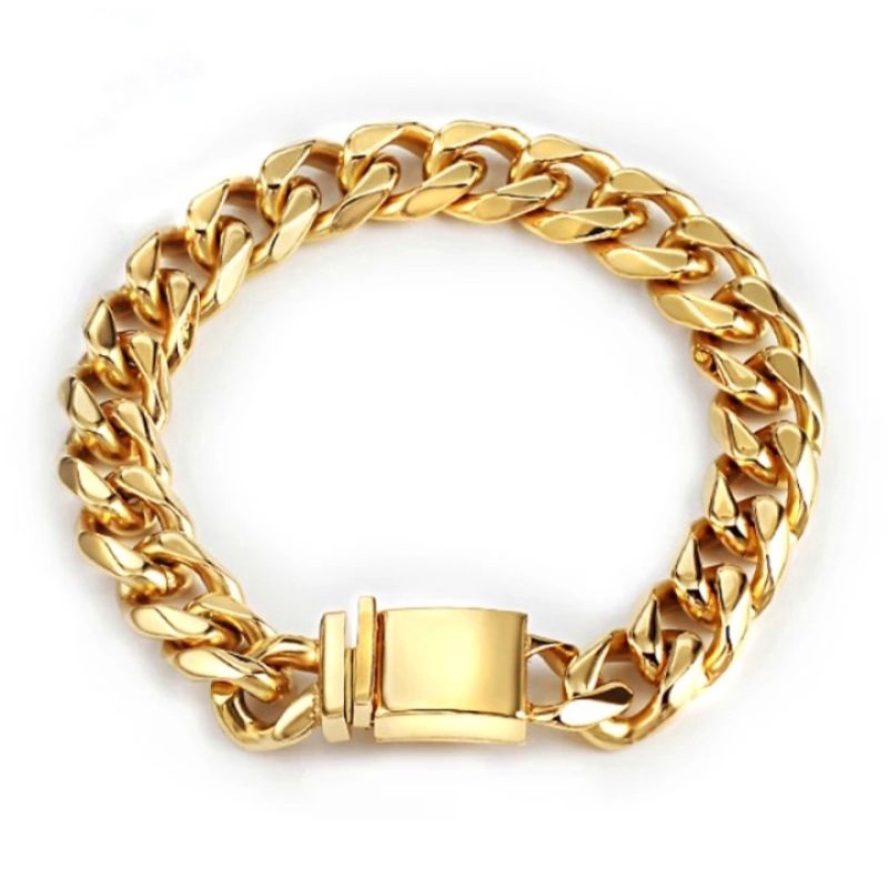 Gelang Titanium Pria Gold Rantai Biker panjang 22 cm Anti karat