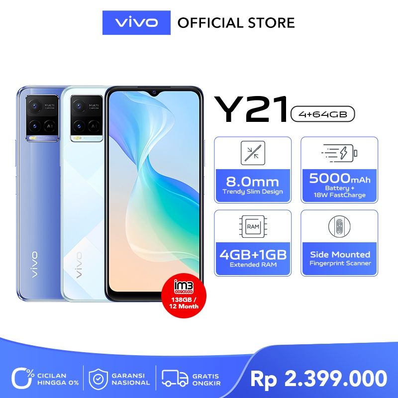 HP VIVO Y21S Y21 S Y 21 S RAM 4GB + 1GB EXTENDED RAM 4+1 4+1/64 4+1/128 4/64 4/128 GARANSI RESMI VIV