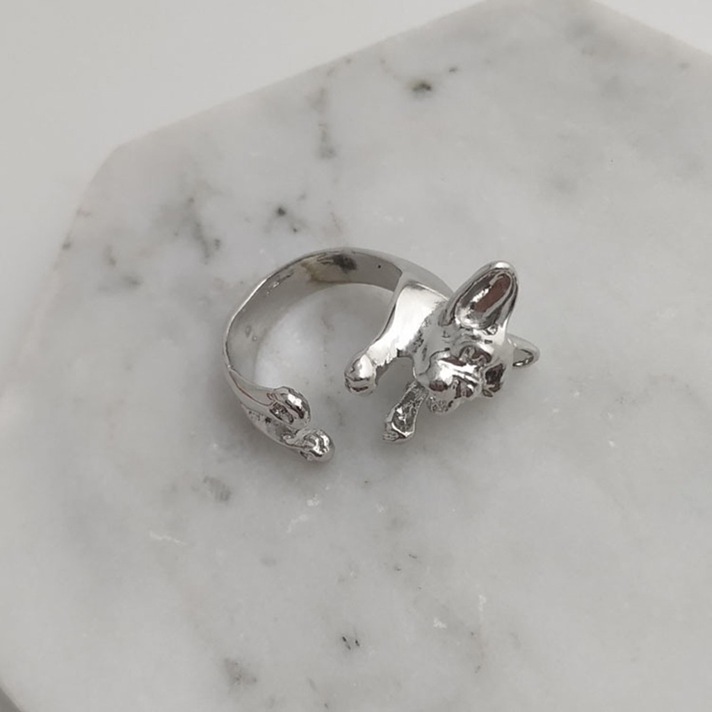 Hu Hu Hu Hu Hu Alat Bantu Pasang Kacamata♡ Cincin Bentuk Anjing French Bulldog Bahan Alloy Gaya Vintage Untuk Wanita