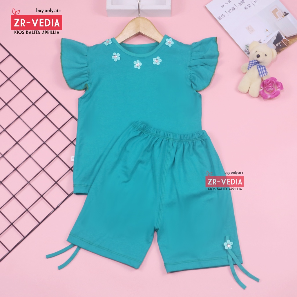 Setelan Oceana 1-2 tahun /Set Baju Lengan Celana Pendek Polos Balita Anak Perempuan Adem Import Mura