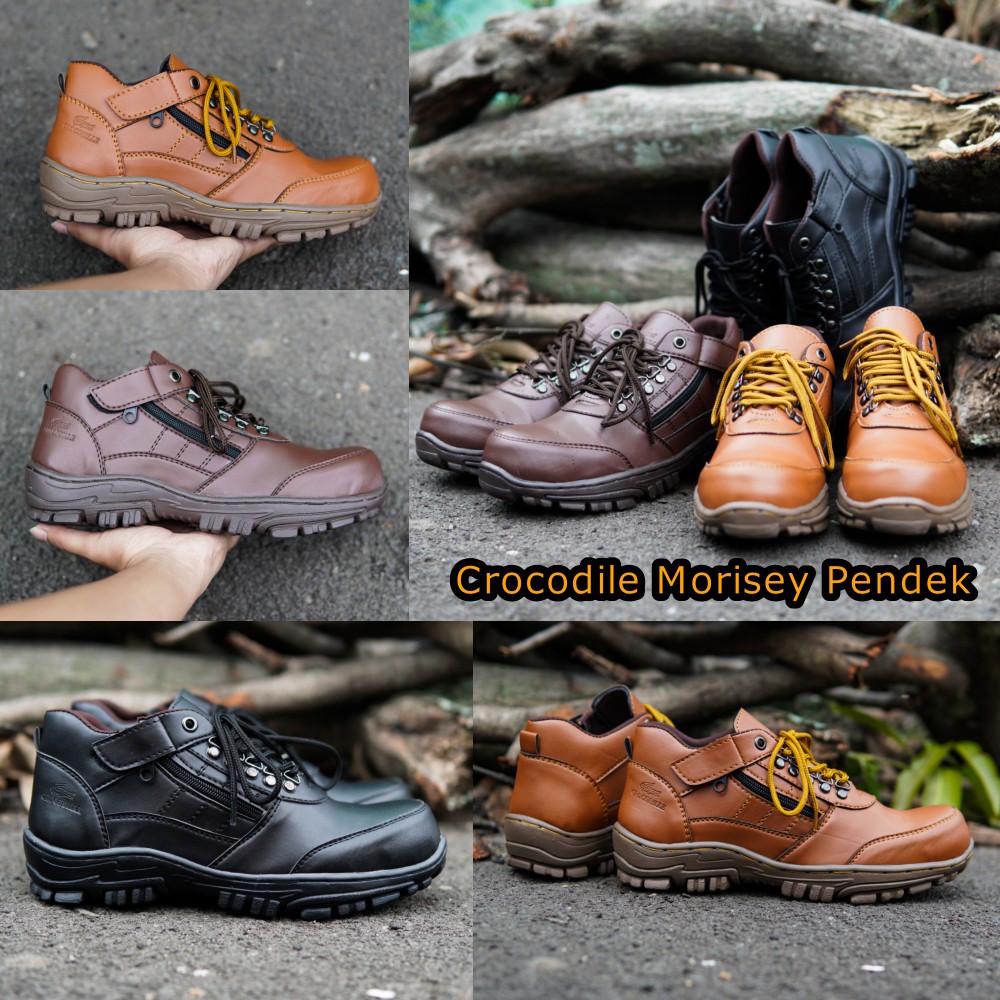 Sepatu Boots Pria Crocodile Morisey Pendek Safety / Ujung Besi TERMURAH