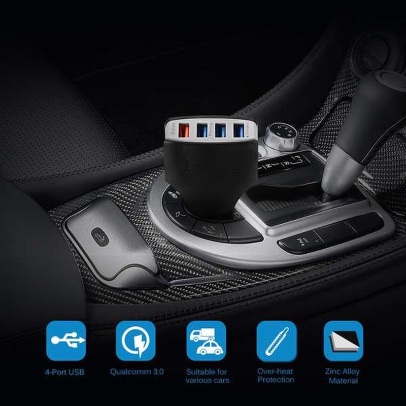 1 Pcs 4 Ports Car Charger USB 3.0 Fast Charging Sub-Device Charging Adapter