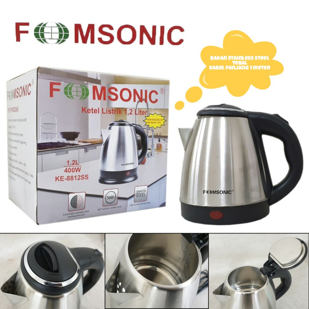Teko Listrik 1.2L / Electric Kettle / Pemanas Air 1.2L Fomsonic (HEMAT listrik)
