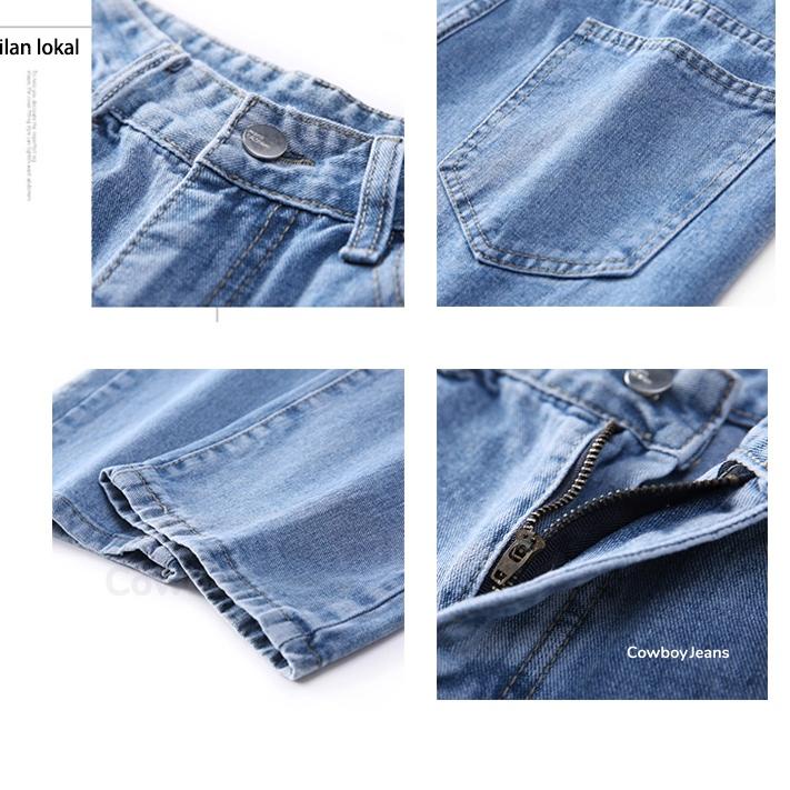 Terpercaya jeans korean style pria High Street Dicuci Sederhana Longgar Lebar Kaki Celana loose jens