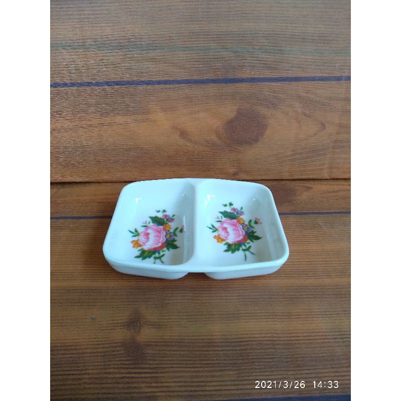Tempat sambal 2 sekat/mangkuk sambal melamin 2 sekat mini