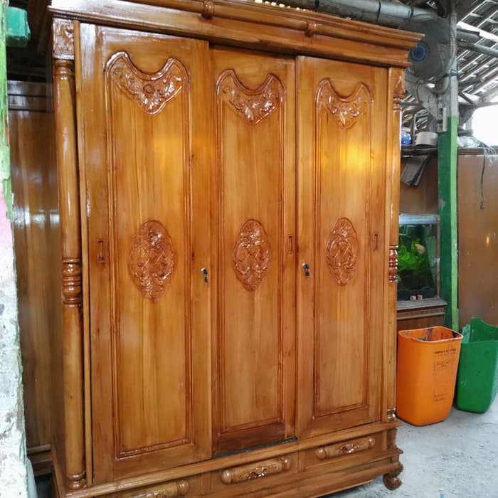 dfree ongkir lemari 3 pintu sliding jati jepara asli