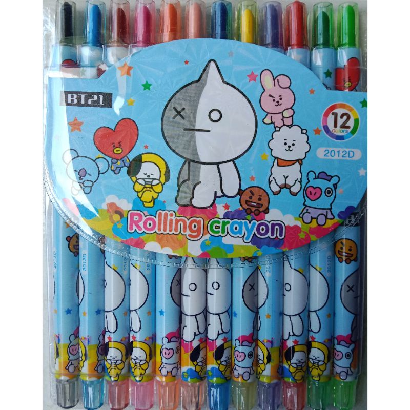 krayon Putar 12Warna Anak,Pensil 12Warna Crayon Putar Panjang-BT 21 Biru