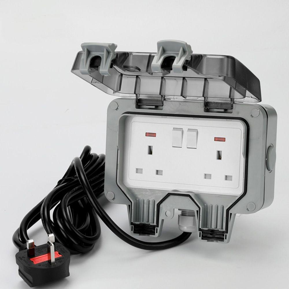 POPULAR Stop Kontak Double Switched UK Colokan IP66 13A 2gang Power Socket