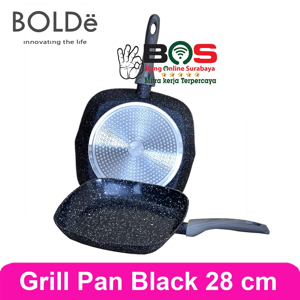 Grill Pan Bolde 28 CM Bolde Super Pan Granite Warna Hitam Grill Pan BBQ