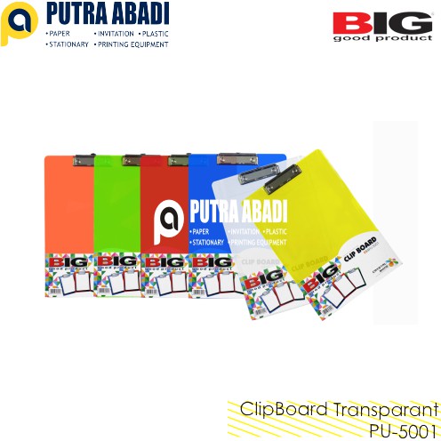 

Clip Board Plastik Big Warna Transparan - Papan Dada/Papan Jalan/Papan Ujian