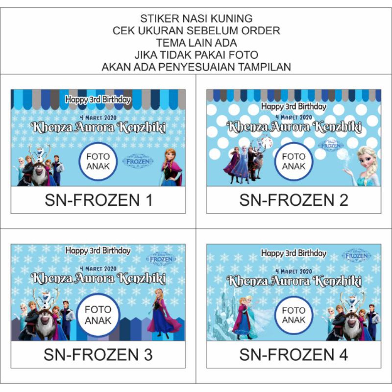 STIKER NASI KUNING / BENTO / KFC / NASI BOX MOTIF FROZEN BISA PAKAI FOTO