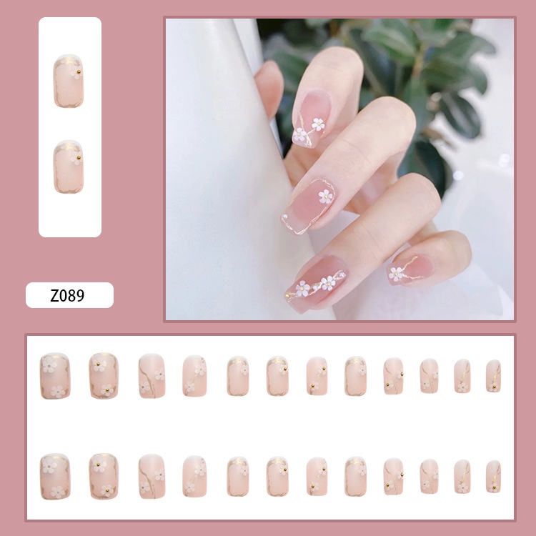 24pcs / Kotak Kuku Palsu Full Cover Aksen Berlian Imitasi Untuk Nail Art Z066-350