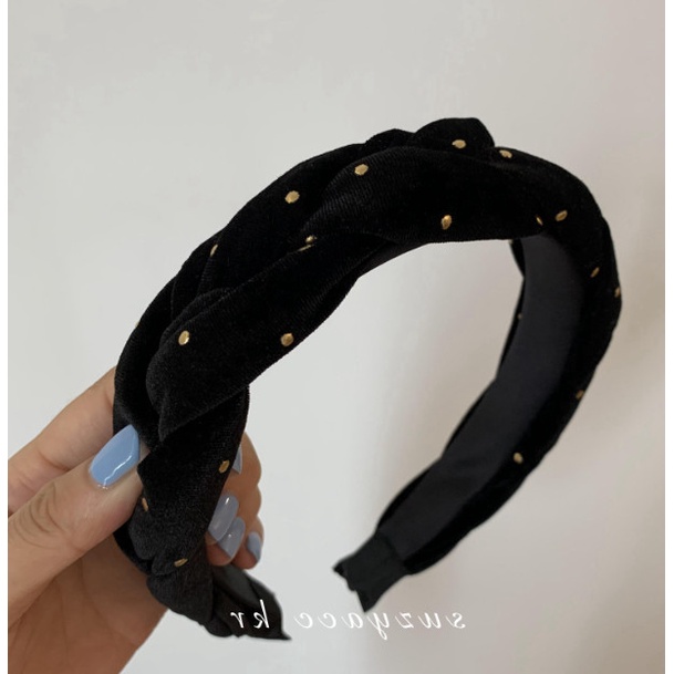 Bando Bandana Wanita Korea Motif Kepang Bintik Berlian Rav