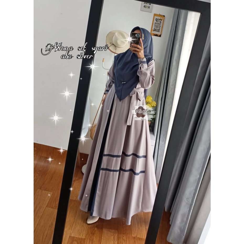 VIONA SET SYAR'I ORI ATHATA Set Gamis Terbaru dengan bahan ity crepe