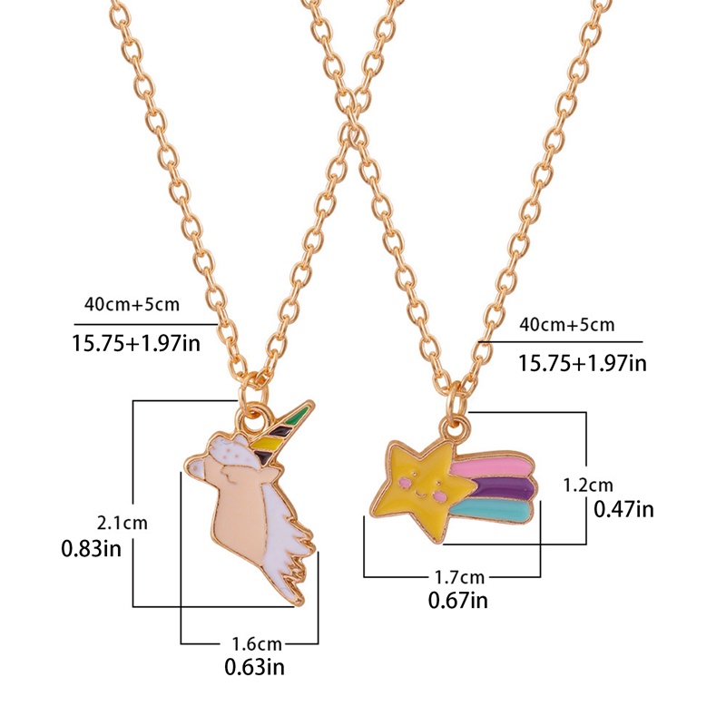 2pcs / Set Kalung Rantai Liontin Hati Motif Unicorn Untuk Sahabat