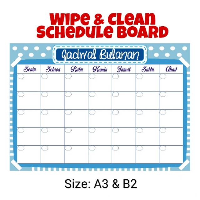 

Schedule Board/Monthly Planner/Jadwal Bulanan/Wipe&Clean HapusTulis