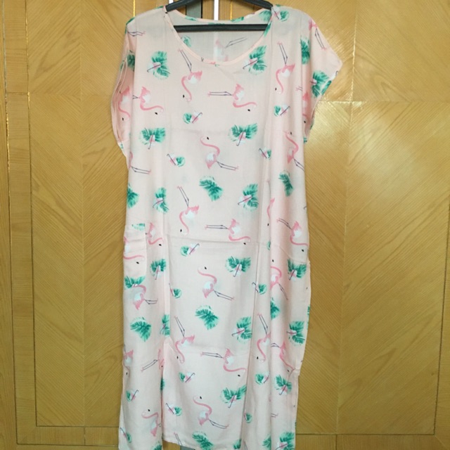 Daster habel, csl, dan tanpa merek katun rayon selutut motif flaminggo