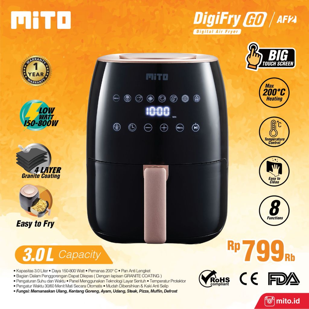 MITO Digital Air Fryer Digifry GO AF2 Kapasitas 3 Liter