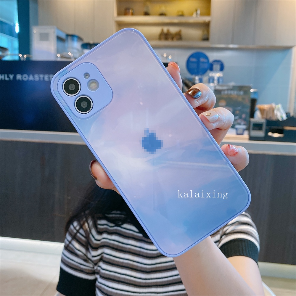 Case Tempered Glass Motif Tinta Artistik Untuk iPhone 13 Pro Max 12 11 Xs Max XR Xs Max 7Plus 8Plus