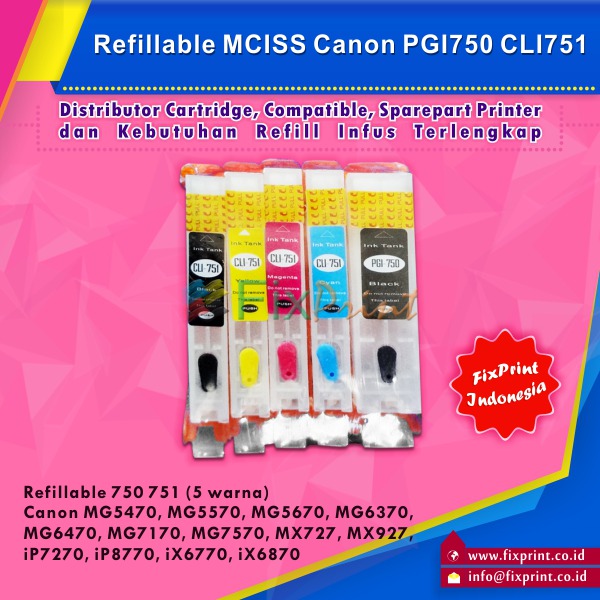 Refillable MCISS Canon PGI750 CLI751 CANON Pixma MG5470 / MG6370 FSB3550