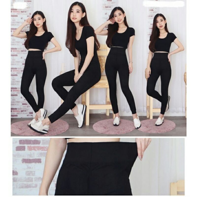 Legging HW Terbaik Celana HIGHWAIST Ada Kantong Dikanan Size L-XL-XXXL / Legging HW Bahan Jersey Adem / Legging Olahraga Wanita