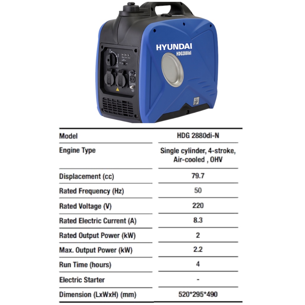 Genset Silent Portable HYUNDAI HDG2880DI 2000Watt / Generator Silent HDG 2880 DI HYUNDAI 2000W