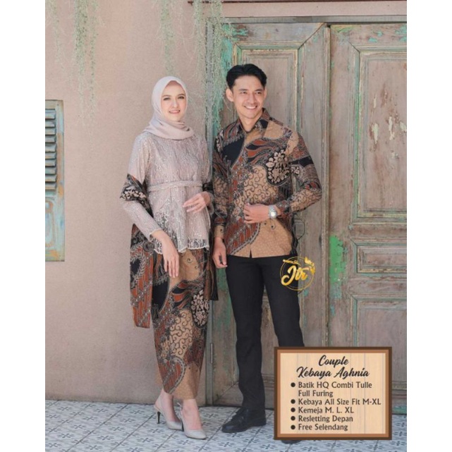 COUPLE KEBAYA AGHNIA SETELAN BAJU BATIK SARIMBIT KONDANGAN KEBAYA KEMEJA BATIK PANJANG BROKAT TILLE 