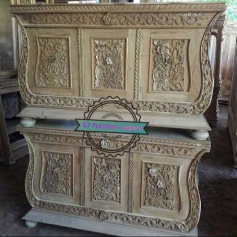 Bufet ruang tamu /bufet meja TV ukir jati mentahan