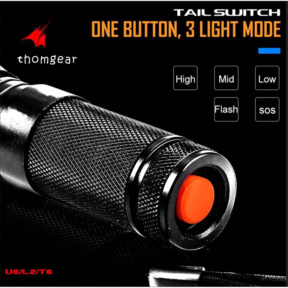 Thomgear Taffled Senter Swat Tactical Led Cree Xml-T6 3000 Lumens + Baterai + Charger + Box - E97 Jm