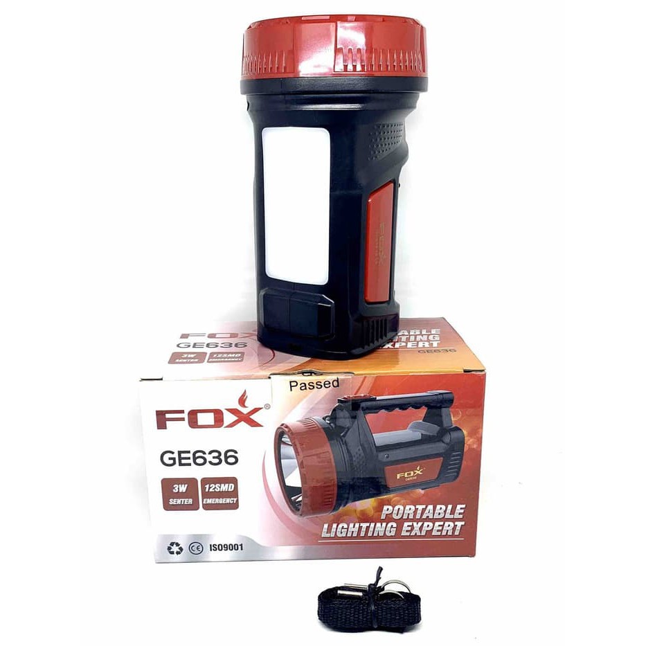 Senter Fox handy terang fox 636 3 Watt + Emergency Lamp 12SMD - Portable Lighting Expert FOX GE 636