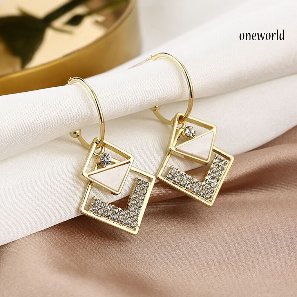 OW# 1 Pair Earring Exquisite Elegant Trendy Rhinestone Square Ear Drop for Decoration