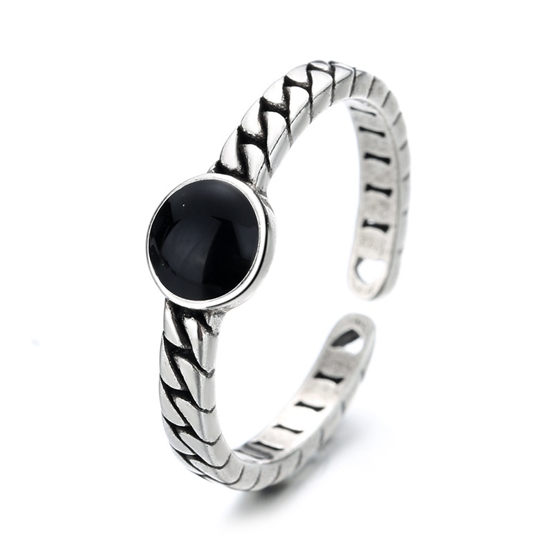 S925 Retro Cross Ring for Women Korean Hip Hop Twist Black Double Open Rings