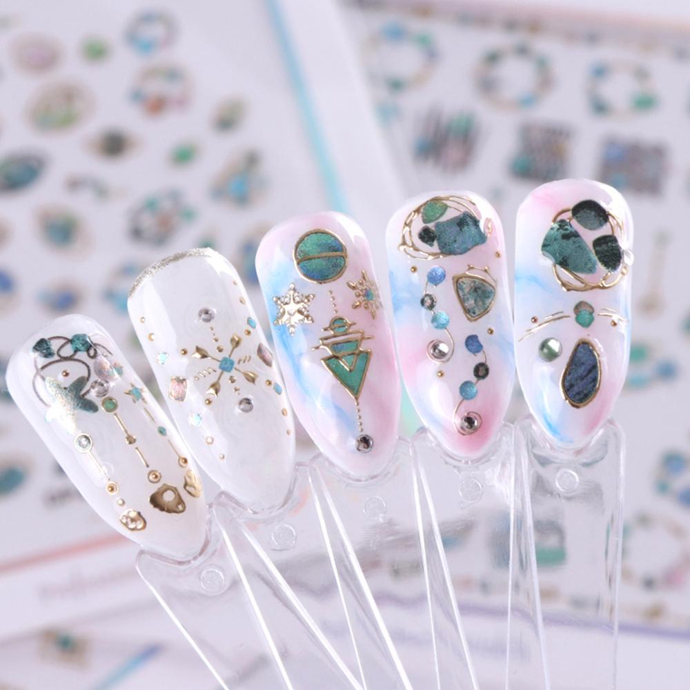 AUGUSTINA Agustin 3D Nail Art Sticker 1pcs Perekat Timbul Galaxy Desain Geometri Sliders Nail Decals