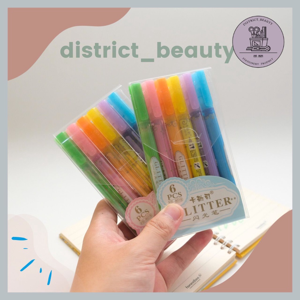 SPIDOL GLITTER SATU SET ISI 6 PCS SPIDOL MEWARNAI MENGGAMBAR GLITER MANIK LUCU