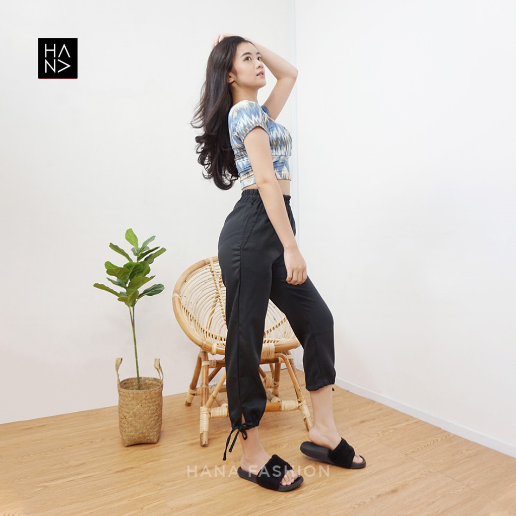 HanaFashion JKT - Cassie Long Pants Celana Panjang Bahan Tali Bawah Wanita - LP055