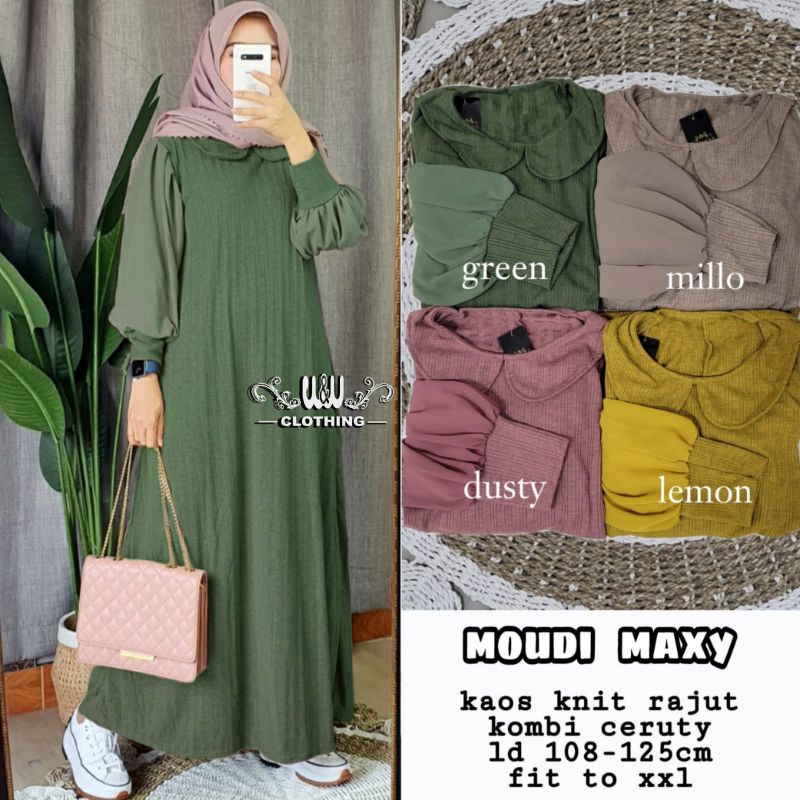GAMIS DRESS HARIAN FALIA MAXY GAMIS WANITA BAHAN KAOS KNIT RAJUT IMPORT LD110-125cm FIT TO XL-Moudi green