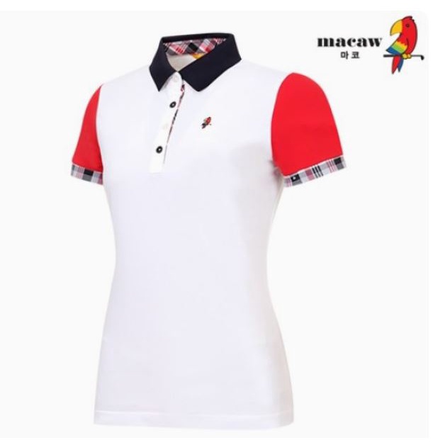 Macaw Women Check Point Color Collar Short Sleeve T-shirt