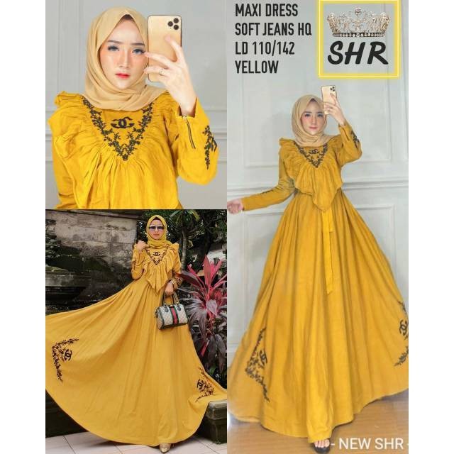 BUSANA WANITA BAJU MUSLIM ORI SHR MAXI JEANS BORDIR V HIGH QUALITY