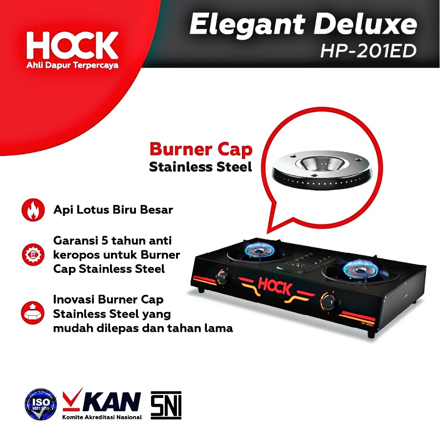 PROMO(BISA COD) HOCK KOMPOR GAS API BIRU HP-201ED 2 TUNGKU Elegant Deluxe Burner Cap Stainless Steel